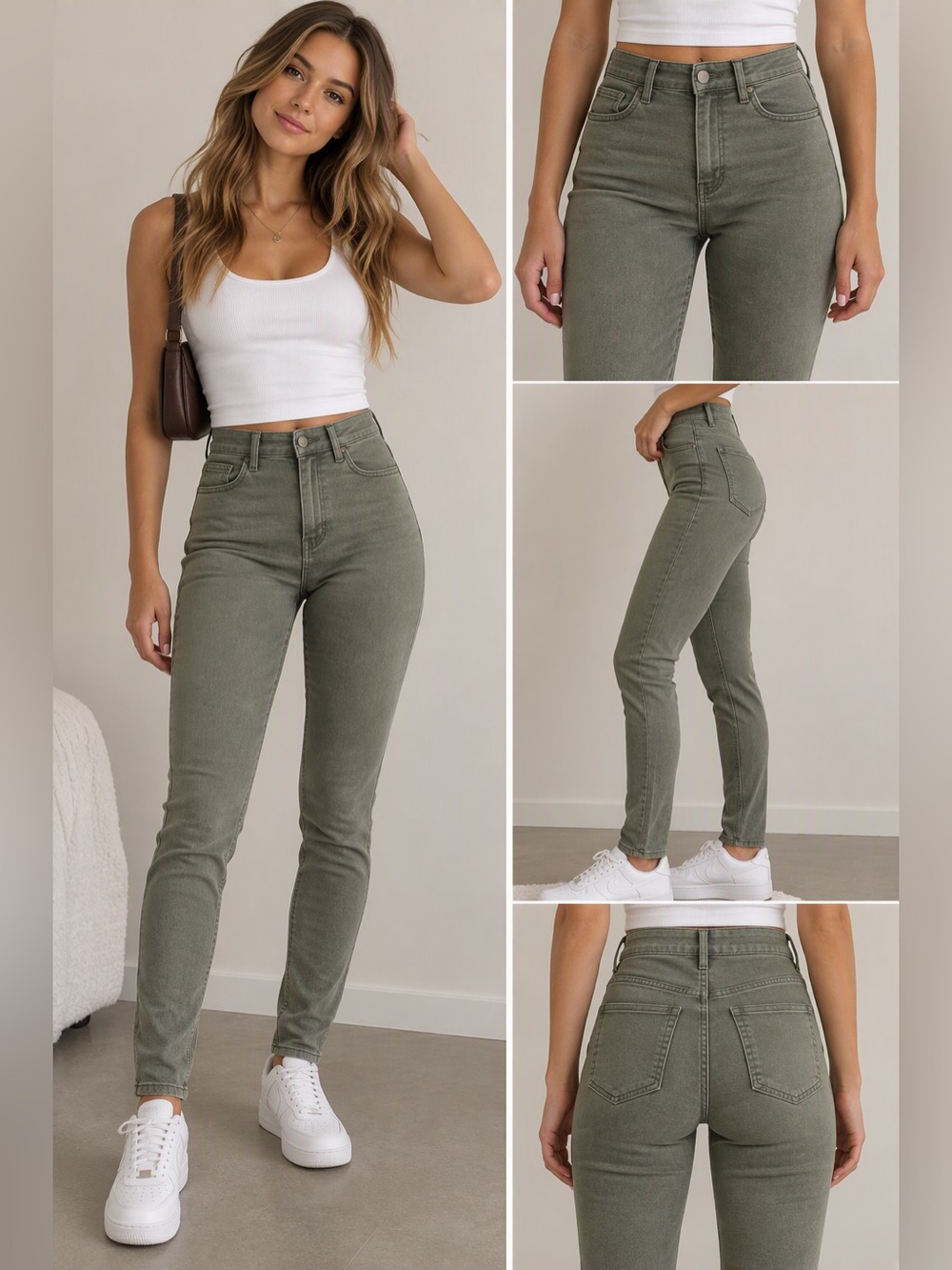 Hollister high rise super skinny green olive pants jeans - size 29R 8R